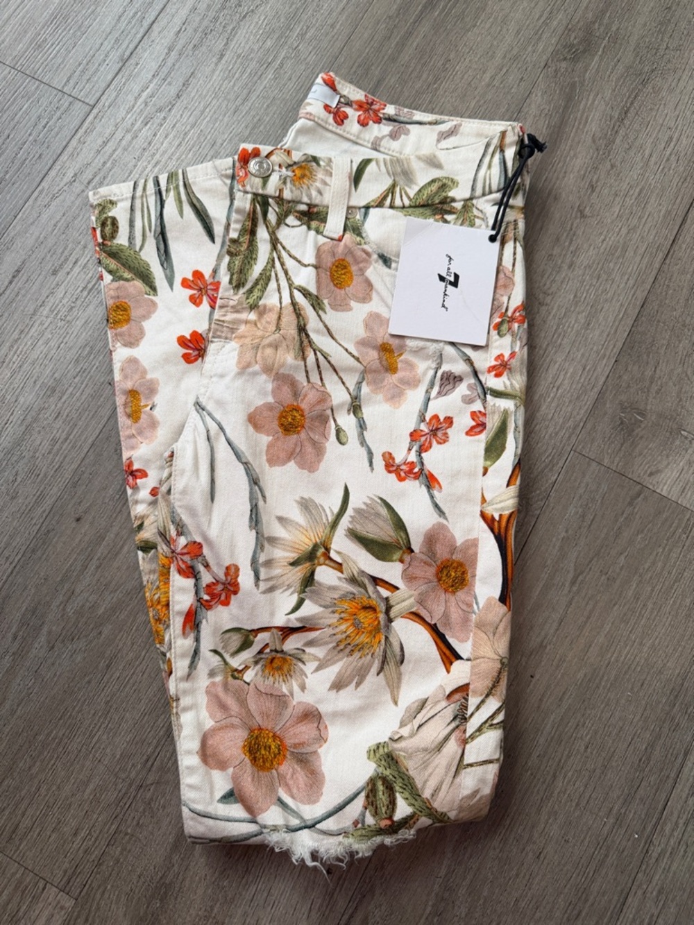 7 For All Mankind White Floral Skinny Jeans with Multi-Color Blossom Print
